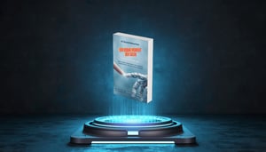 Ein beleuchtetes Buch auf einem weißen Podest. Der Titel lautet „Der Kodak Moment der Suche – Von SEO zu AIO GEO“ (KI Transformation). Das Cover zeigt, wie sich ein menschlicher Finger und ein Roboterfinger fast berühren.