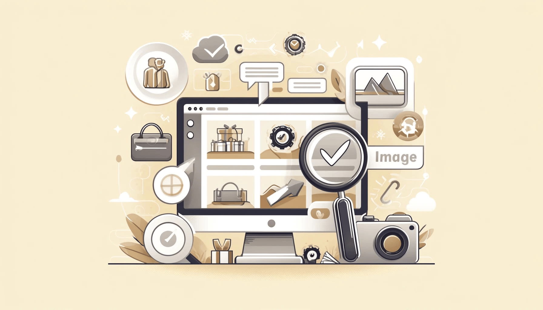Illustration eines Computer Bildschirms mit Produkten