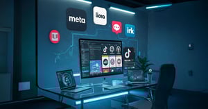 Eine KI-generierte Werbeanzeige für Social Media auf einem Bildschirm. Das Bild verdeutlicht, wie Künstliche Intelligenz personalisierte, kreative Werbeanzeigen für Zielgruppen erstellt und die Zukunft des digitalen Marketings gestaltet.